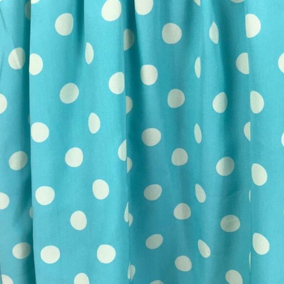 Everly Small High Low Short Sleeve Light Blue & White Polka Dot Dress Spring - Picture 3 of 7